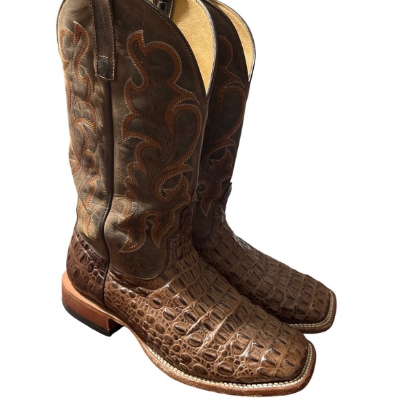 Horse Power Mens Brown Caiman Print Leather Western Cowboy Boots 10.5 EE Wide